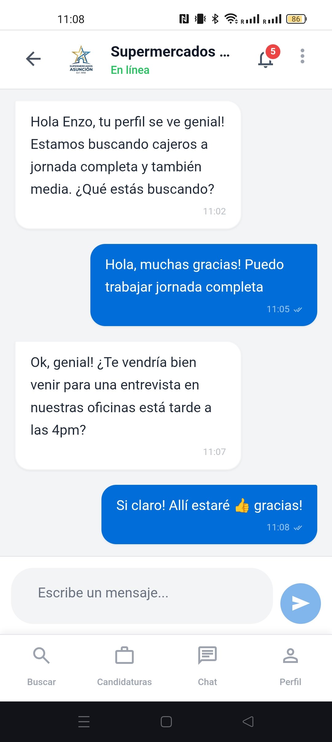 Chat de la app